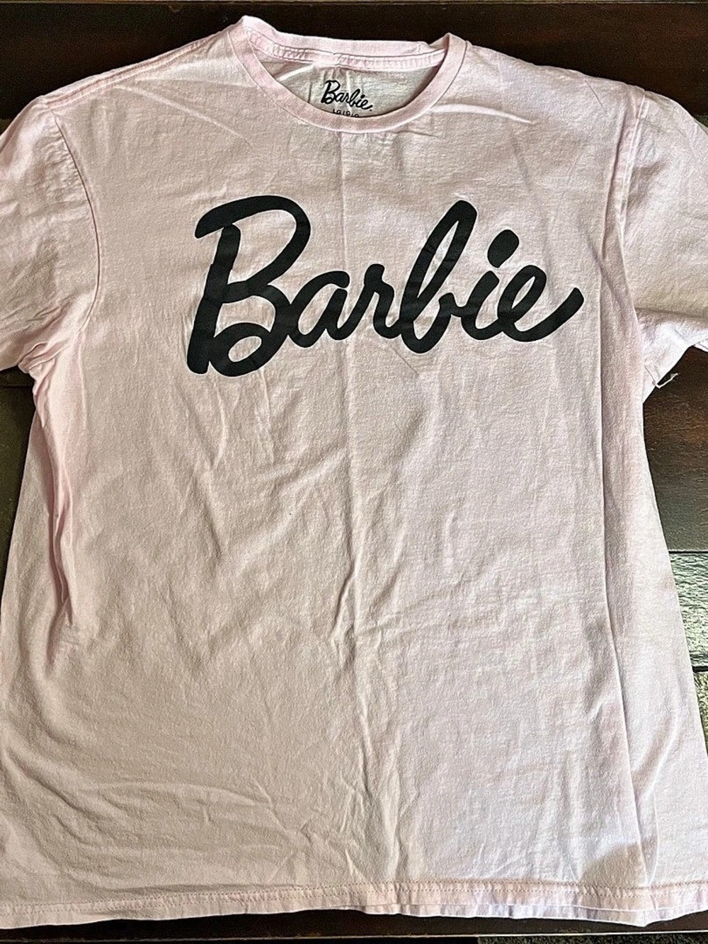 Barbie Script Logo Graphic T-Shirt Pink & Black Large